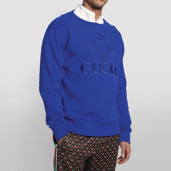 Gucci Blue Tennis GG Logo Long Sleeves Shirt Size Large - Picture 10 of 10